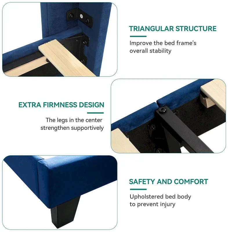 Velvet Upholstered Platform Bed Frame