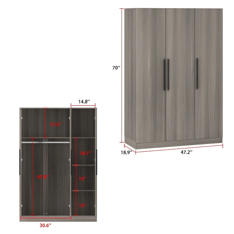 Wardrobe Armoire Wooden Closet Cabinet 6 Storage Cube and Hanging Rod