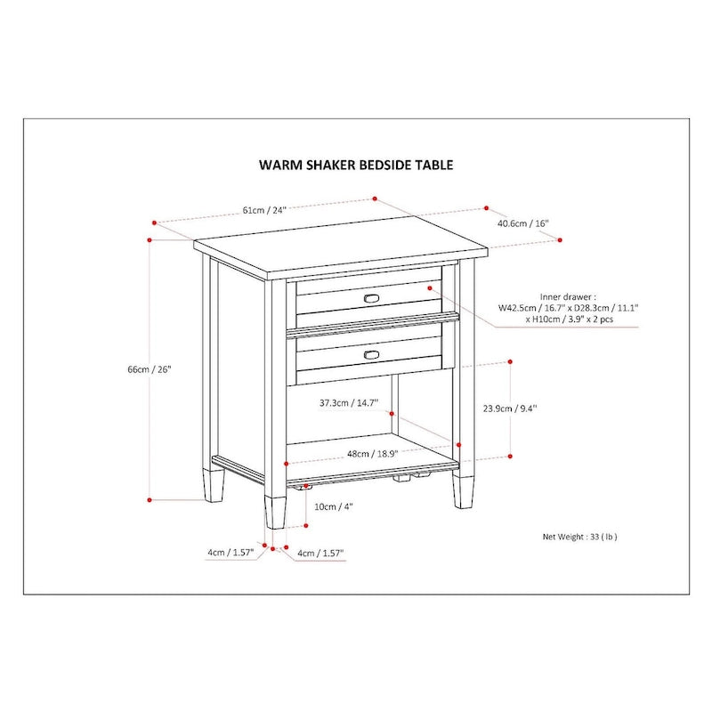 WYNDENHALL Norfolk 24 inch Wide Transitional Bedside Nightstand Table - 24 Inches wide