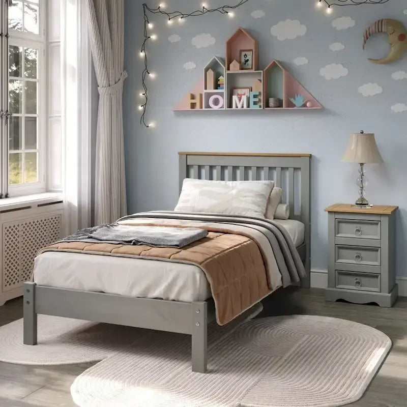 Wood Slatted Twin Size Bed Corona Collection