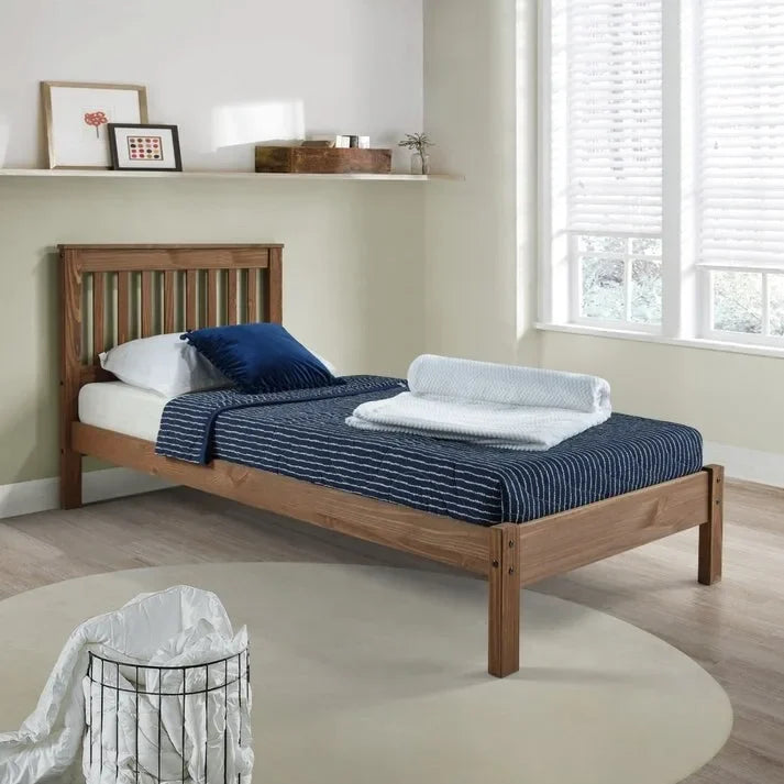 Wood Slatted Twin Size Bed Corona Collection