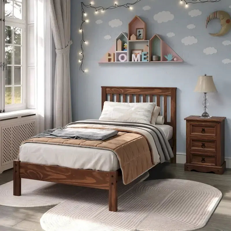 Wood Slatted Twin Size Bed Corona Collection