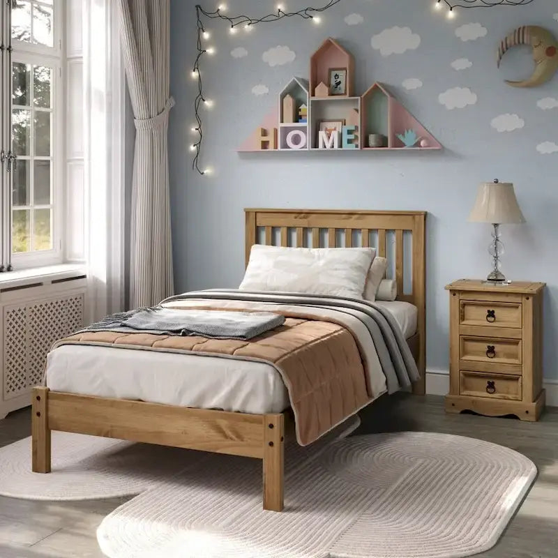 Wood Slatted Twin Size Bed Corona Collection