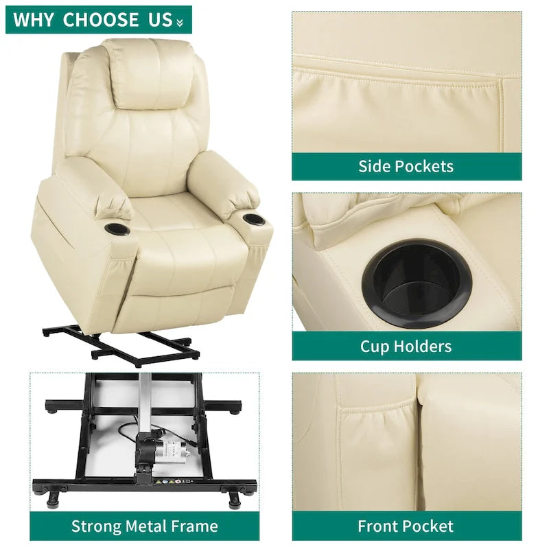 Moasis PU Massage Reclining Living Room Chair Power Lift Recliner Chair