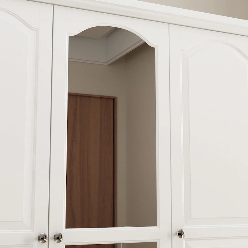 70.9H White Lacquered Armoires Wardrobes With Mirror Doors