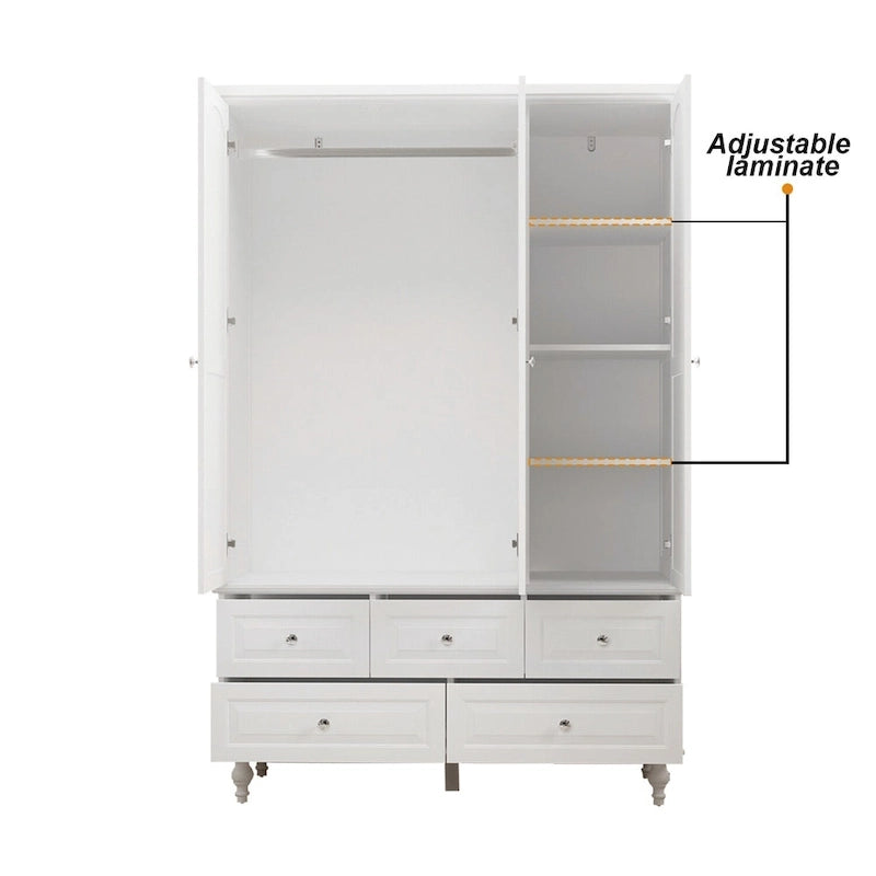 70.9H White Lacquered Armoires Wardrobes With Mirror Doors