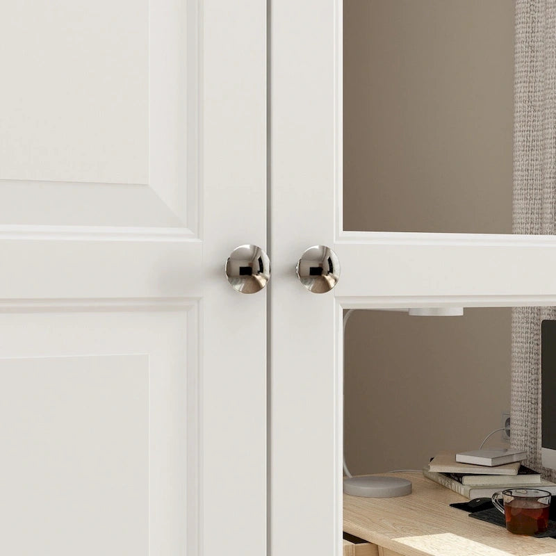 70.9H White Lacquered Armoires Wardrobes With Mirror Doors