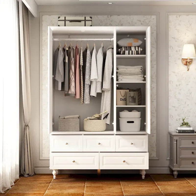 70.9H White Lacquered Armoires Wardrobes With Mirror Doors