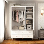 70.9H White Lacquered Armoires Wardrobes With Mirror Doors