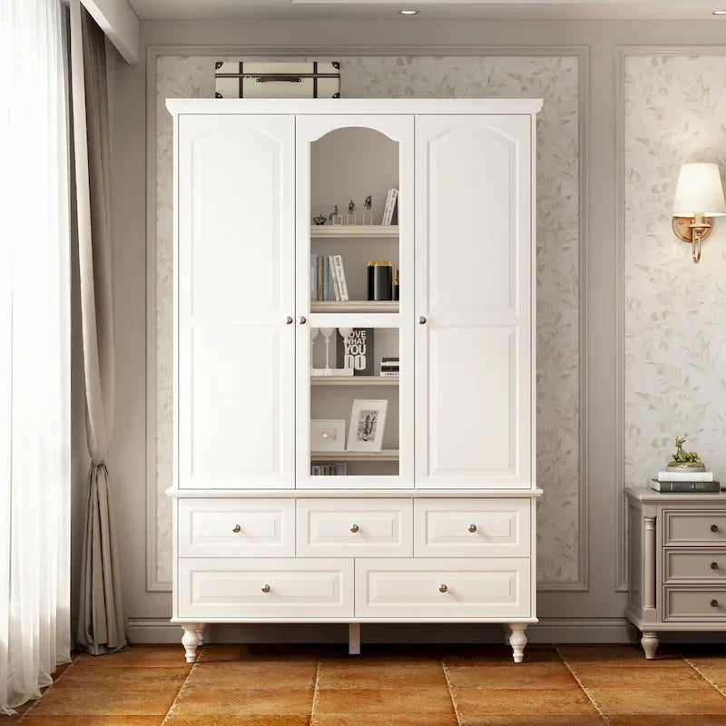 70.9H White Lacquered Armoires Wardrobes With Mirror Doors