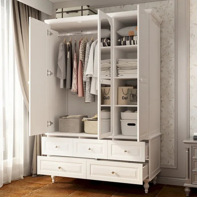 70.9H White Lacquered Armoires Wardrobes With Mirror Doors