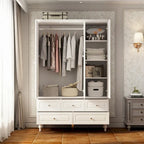 70.9H White Lacquered Armoires Wardrobes With Mirror Doors