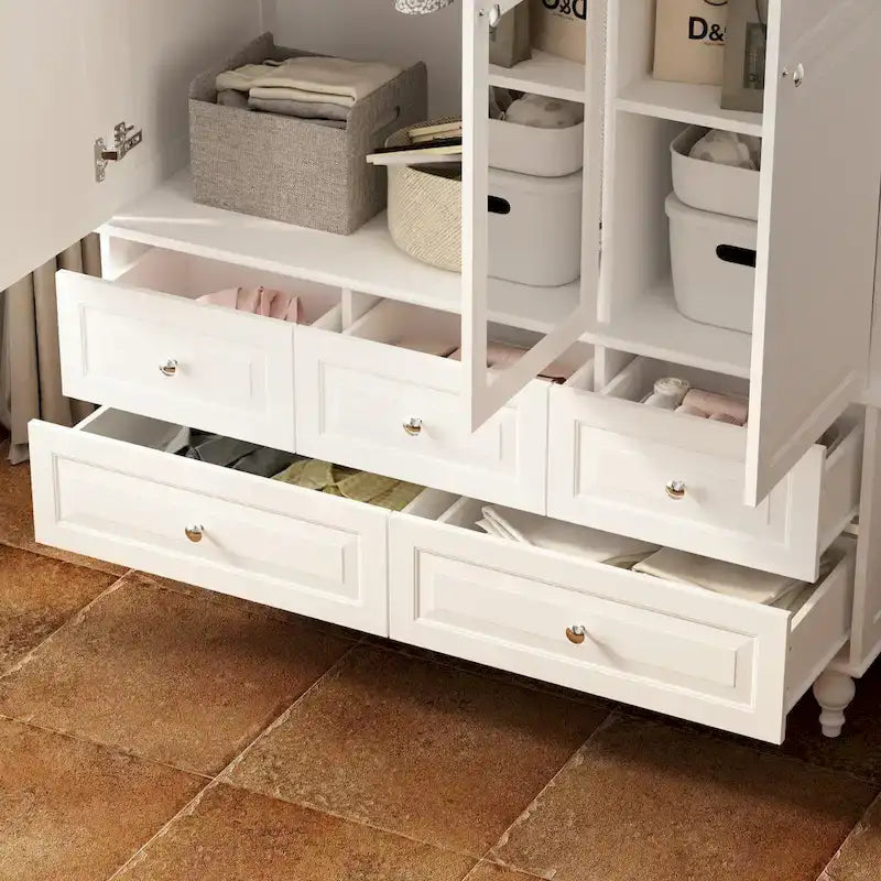 70.9H White Lacquered Armoires Wardrobes With Mirror Doors