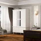 70.9H White Lacquered Armoires Wardrobes With Mirror Doors