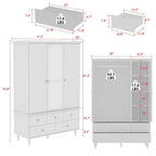 70.9H White Lacquered Armoires Wardrobes With Mirror Doors
