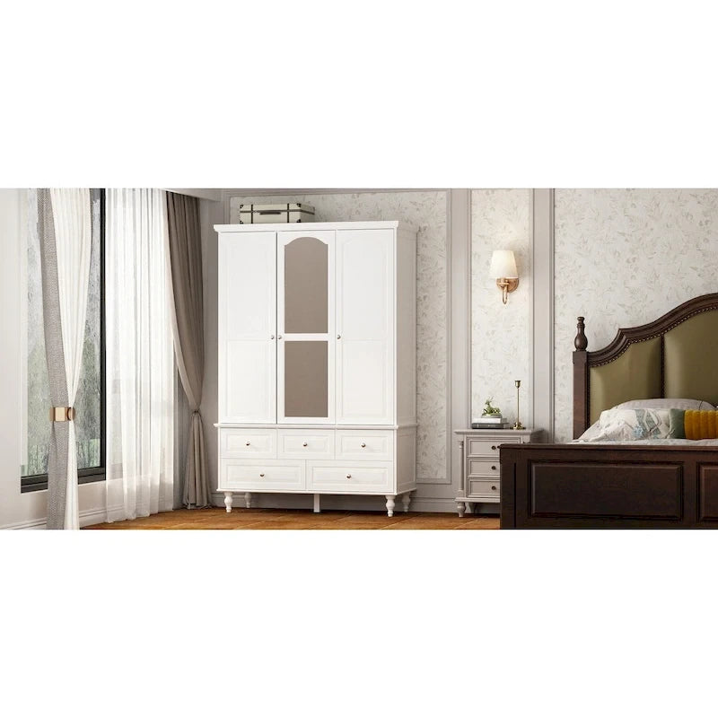 70.9H White Lacquered Armoires Wardrobes With Mirror Doors