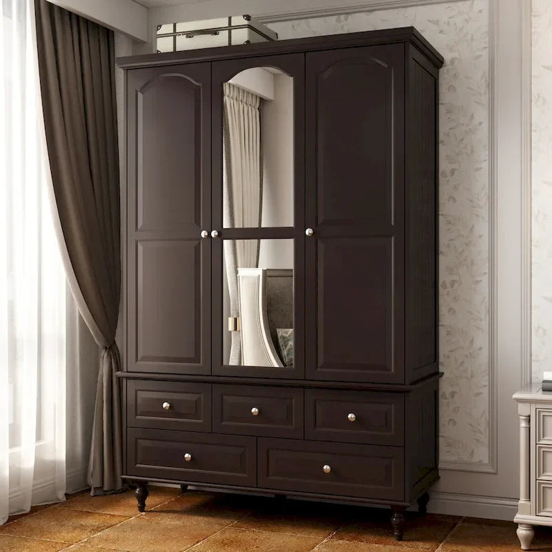 70.9H White Lacquered Armoires Wardrobes With Mirror Doors