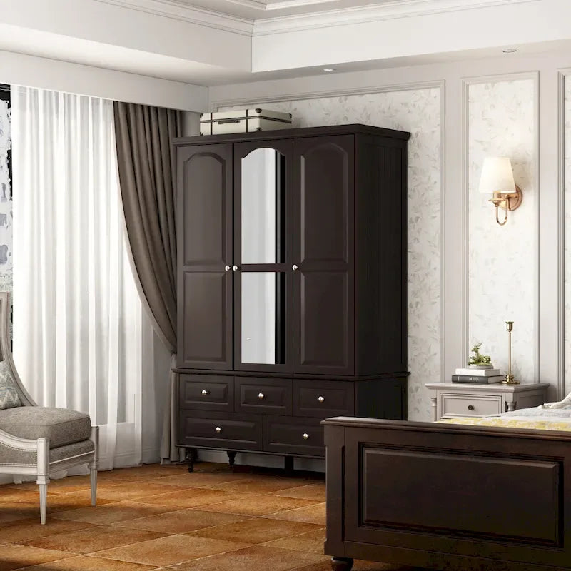 70.9H White Lacquered Armoires Wardrobes With Mirror Doors