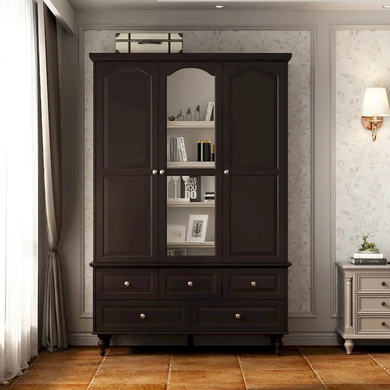70.9H White Lacquered Armoires Wardrobes With Mirror Doors