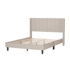 Queen Size Tufted Upholstered Bed Frame Low Profile Velvet Bed Frame Platform with Raised Wingback Headboard