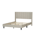 Queen Size Tufted Upholstered Bed Frame Low Profile Velvet Bed Frame Platform with Raised Wingback Headboard