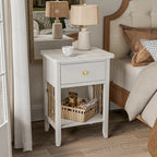 COSIEST Distressed White End Table with Drawer - 14D x 18W x 26.4H