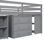 Full Size Loft Bed with Retractable Writing Desk and 3 Drawers, Wooden Loft Bed with Storage Stairs and Shelves, Espresso
