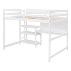 Full Size Wooden Loft Bed with Shelves, Desk and Writing Board - Gray