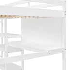 Full Size Wooden Loft Bed with Shelves, Desk and Writing Board - Gray