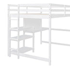 Full Size Wooden Loft Bed with Shelves, Desk and Writing Board - Gray
