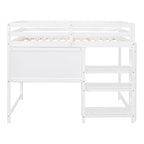 Full Size Wooden Loft Bed with Shelves, Desk and Writing Board - Gray
