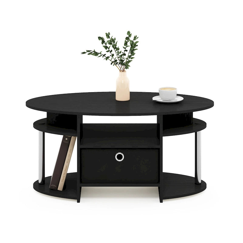 Furinno JAYA Simple Design Oval Coffee Table with Bin
