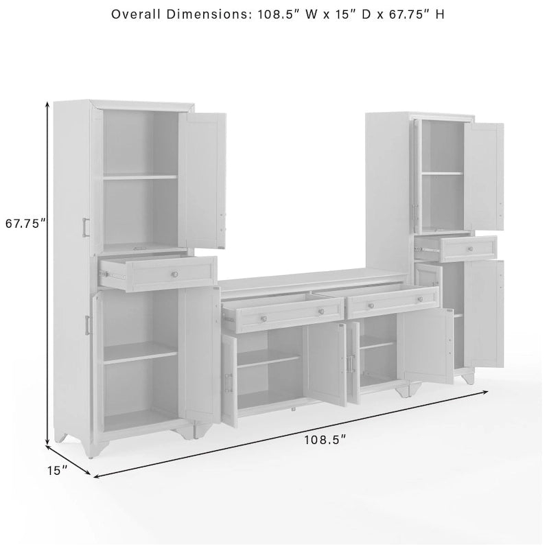 Crosley Tara 3-piece Sideboard and Pantry Set - 15x108.5x67.75