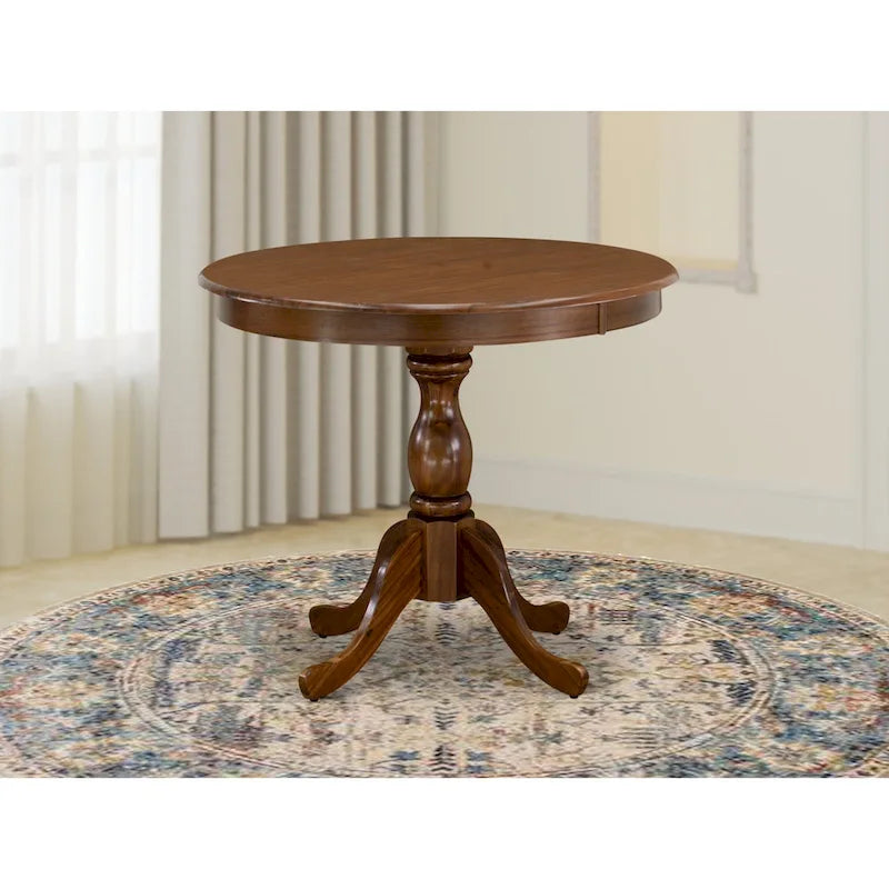 East West Furniture Dining Room Table - a Round kitchen Table Top with Pedestal Base, (Finish Options Available)