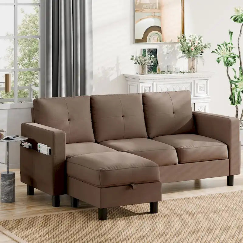 Futzca Linen Upholstered L-shaped Sectional Sofa w/ Reversible Chaise