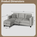 Futzca Linen Upholstered L-shaped Sectional Sofa w/ Reversible Chaise