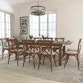 8' x 40 Rustic Folding Farm Table Set with 10 Cross Back Chairs and Cushions