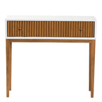 Odile Mid-Century Modern Two-Tone Natural Brown and White Bayur Wood 1-Drawer Console Table