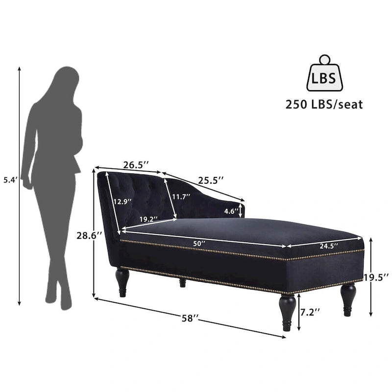 Merax 58 Velvet Button Tufted Right Arm Facing Chaise Lounge