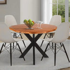 Kuri 41 Inch Handcrafted Live Edge Round Dining Table with a Natural Brown Acacia Wood Top and Black Iron Legs