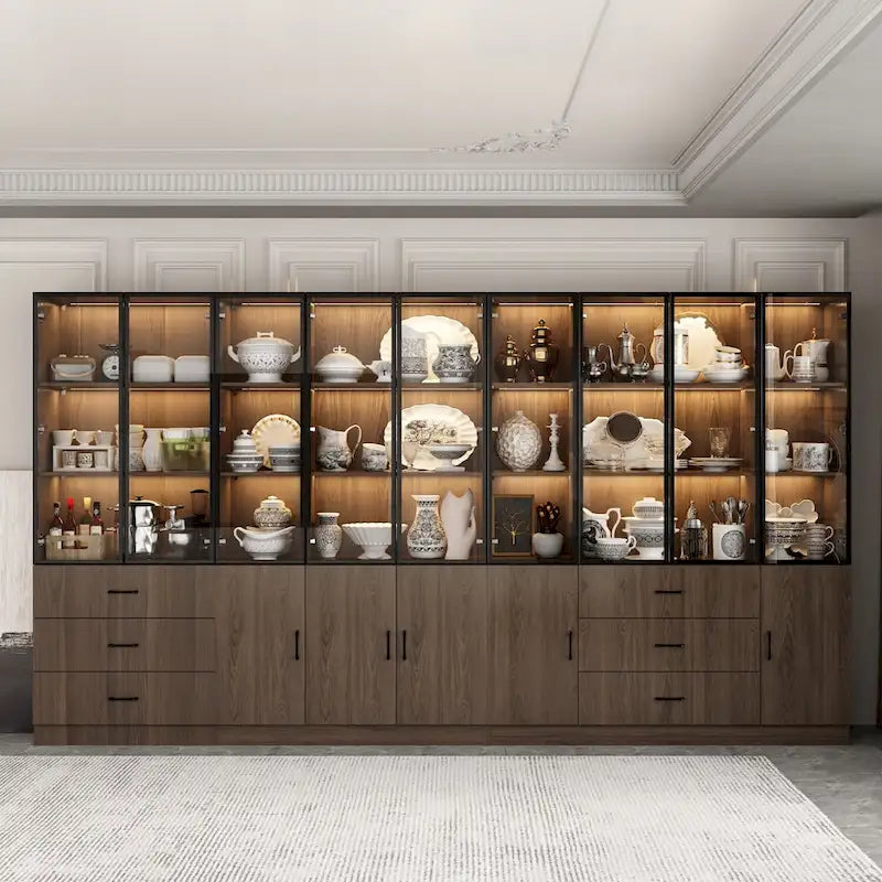 Aluminum and Glass Lighted Cabinet Customizable for Buffet/Bookshelf