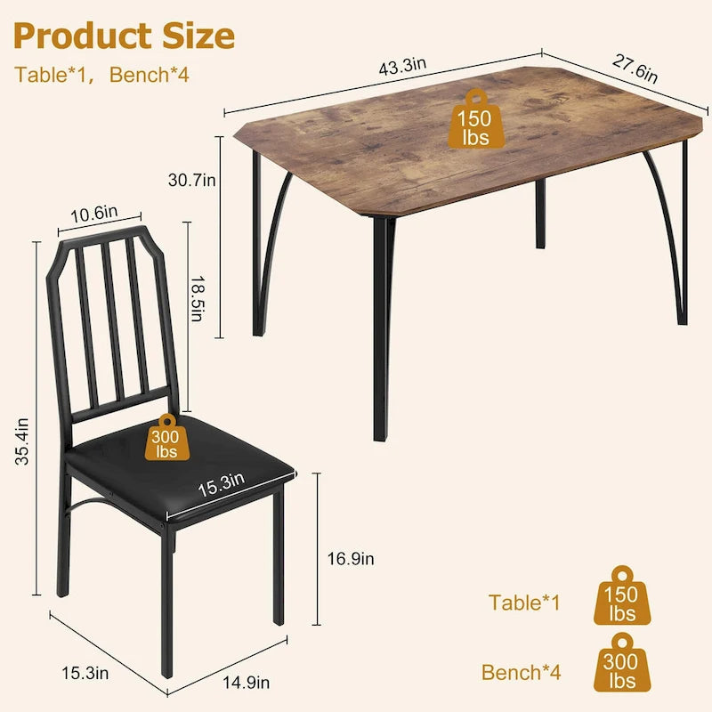 Farmhouse Dining Room Table Set for 4 Breakfast Nook