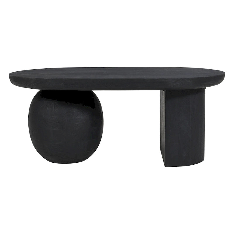 38 Inch Coffee Table, Oblong Mango Wood Top with a Modern Ball Leg
