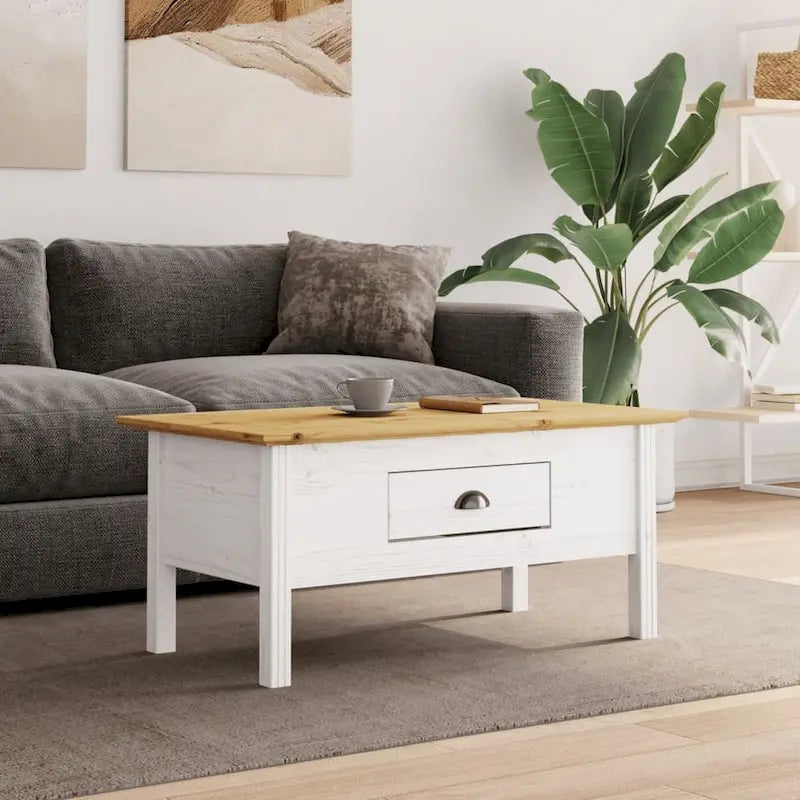 vidaXL Coffee Table Accent Side Table for Living Room BODO Solid Wood Pine - 39.4x21.7x17.7