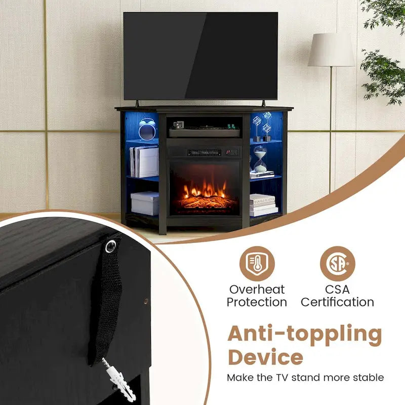 Costway Fireplace TV Stand w/ Led Lights & 18 Electric Fireplace for - See Details