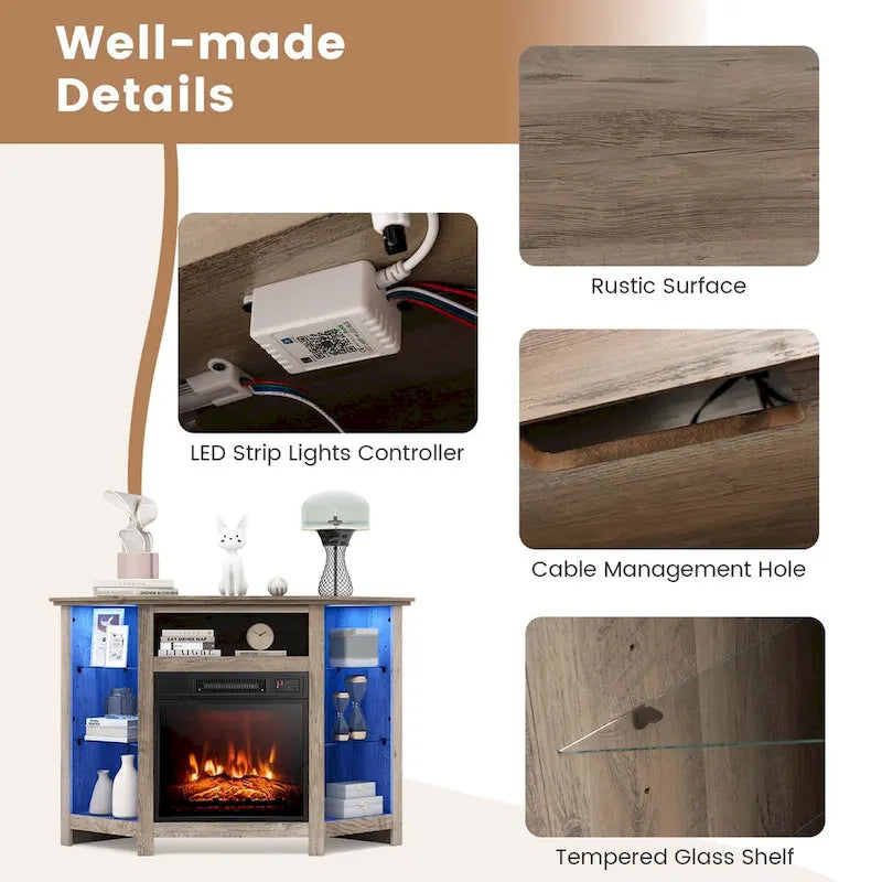 Costway Fireplace TV Stand w/ Led Lights & 18 Electric Fireplace for - See Details