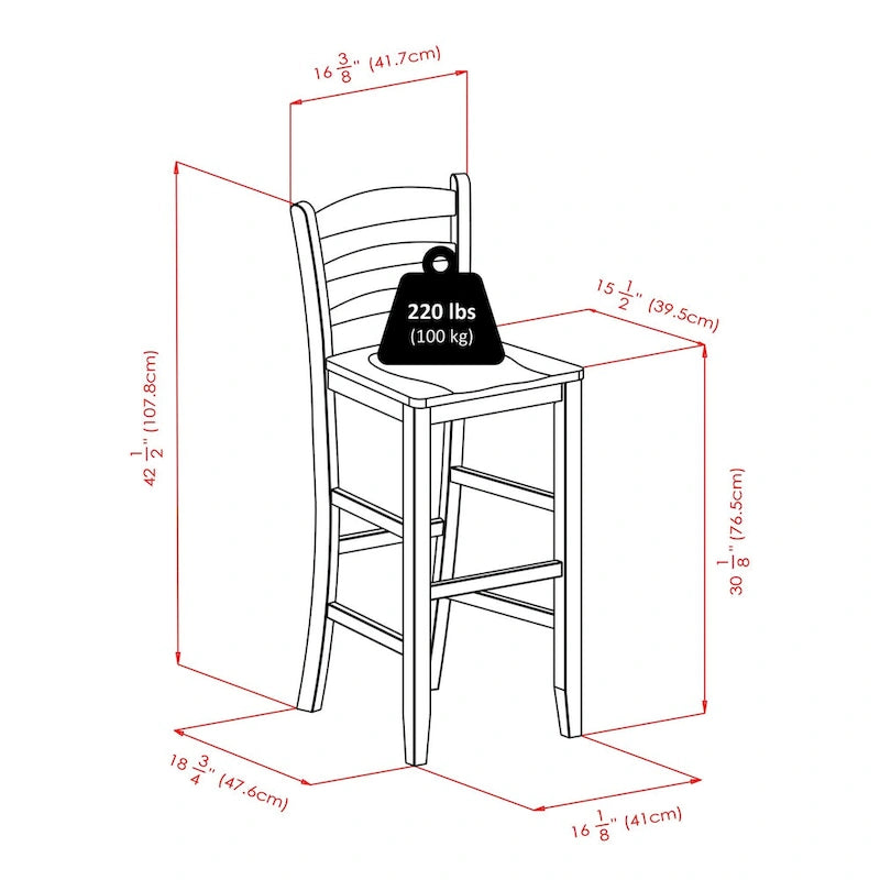 3-Pc High Dining Table with Ladder-back Bar Stools, Walnut
