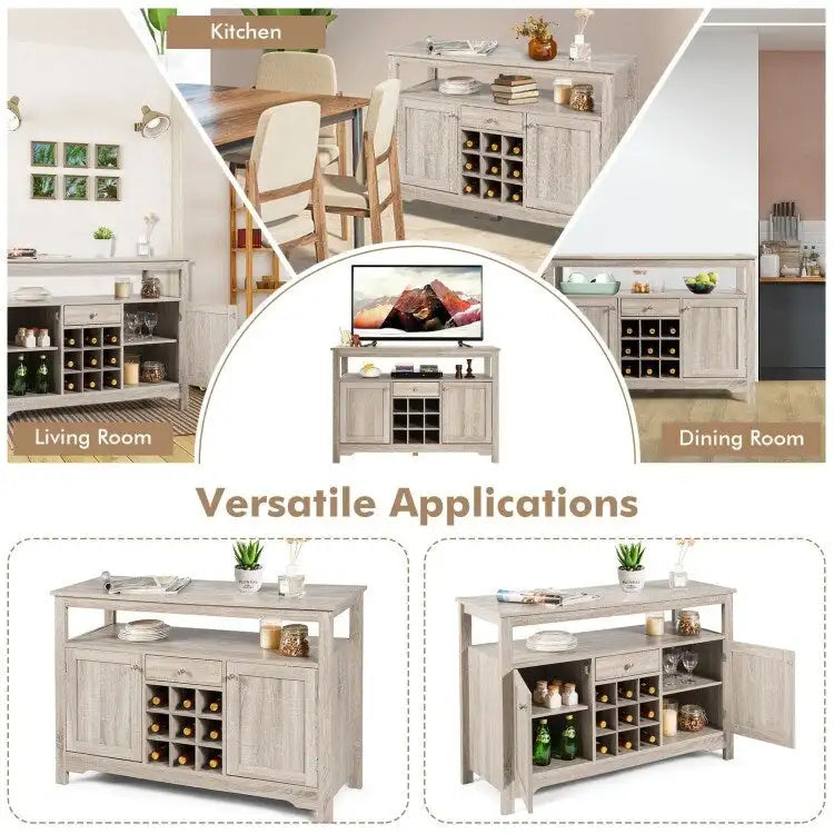 Transitional Buffet Server Sideboard with Wine Storage - 45.5 x 16 x 31.5 (L x W x H)