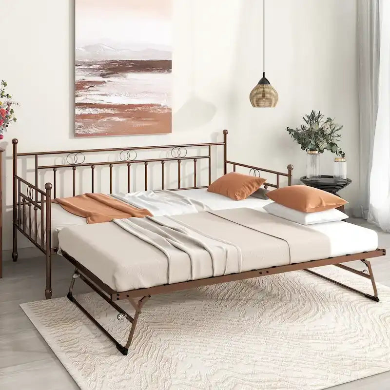 Twin Daybed with Trundle-Metal daybed with pop up trundle for Adults