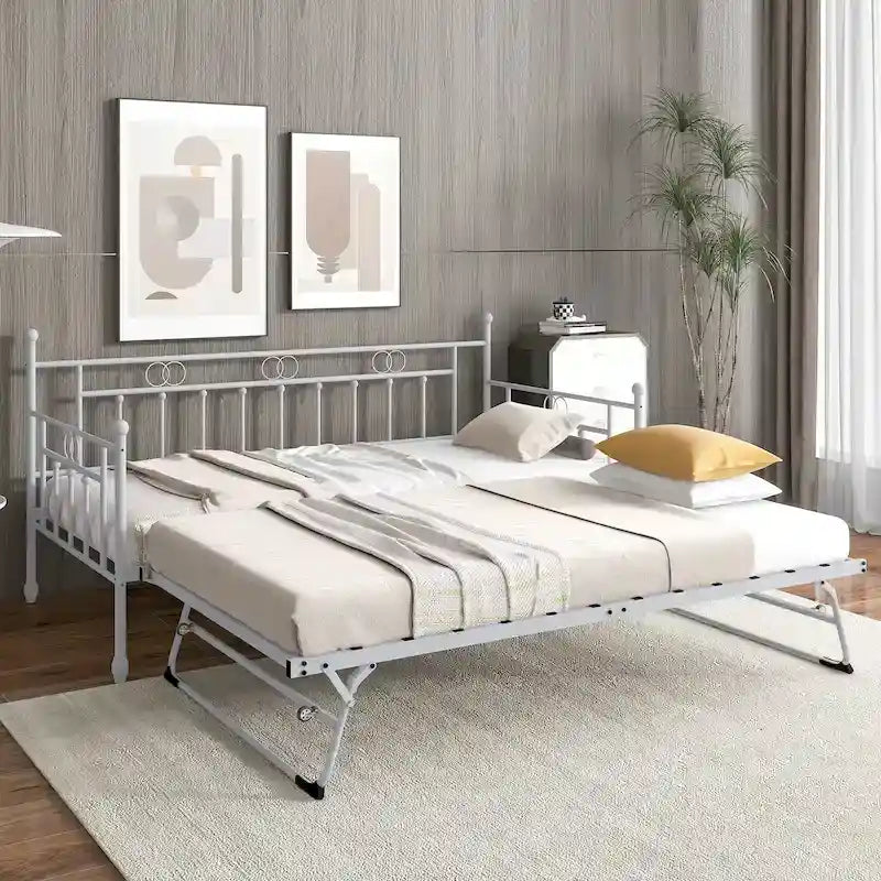 Twin Daybed with Trundle-Metal daybed with pop up trundle for Adults